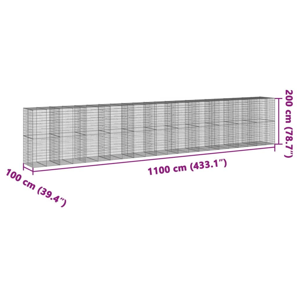 vidaXL Coș gabion cu capac, 1100x100x200 cm, fier galvanizat