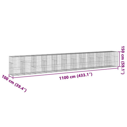 vidaXL Coș gabion cu capac, 1100x100x150 cm, fier galvanizat
