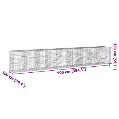 vidaXL Coș gabion cu capac, 900x100x150 cm, fier galvanizat