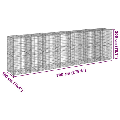 vidaXL Coș gabion cu capac, 700x100x200 cm, fier galvanizat