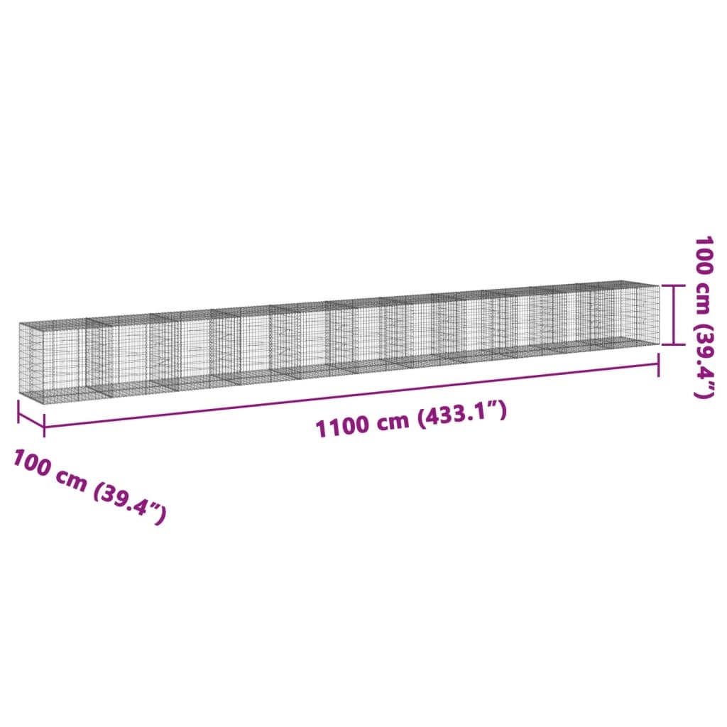 vidaXL Coș gabion cu capac, 1100x100x100 cm, fier galvanizat
