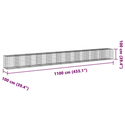 vidaXL Coș gabion cu capac, 1100x100x100 cm, fier galvanizat
