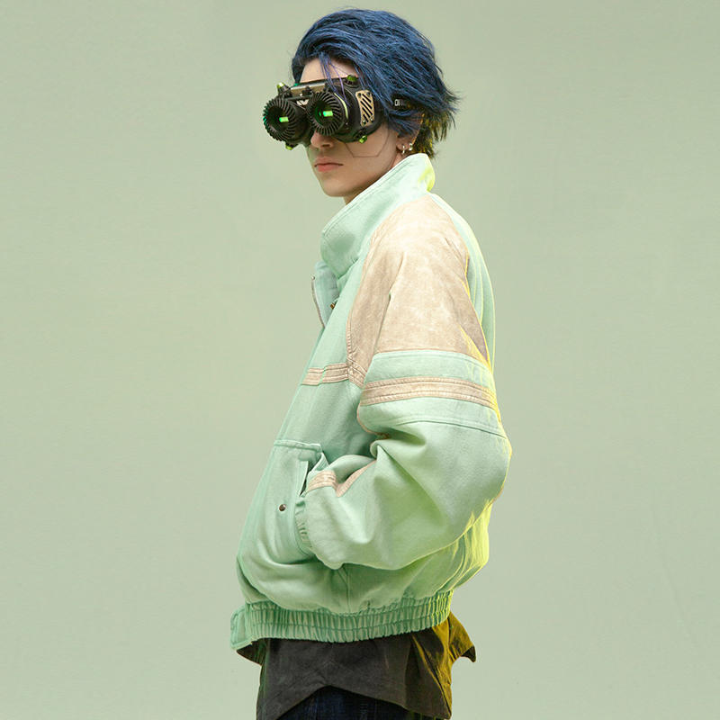 Chinese Style Leather Patchwork Washed Thickened Short Jacket