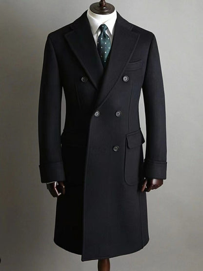 Men's Double Breasted Medium Length Pure Cashmere Coat