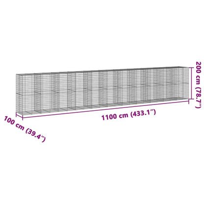 vidaXL Coș gabion cu capac, 1100x100x200 cm, fier galvanizat