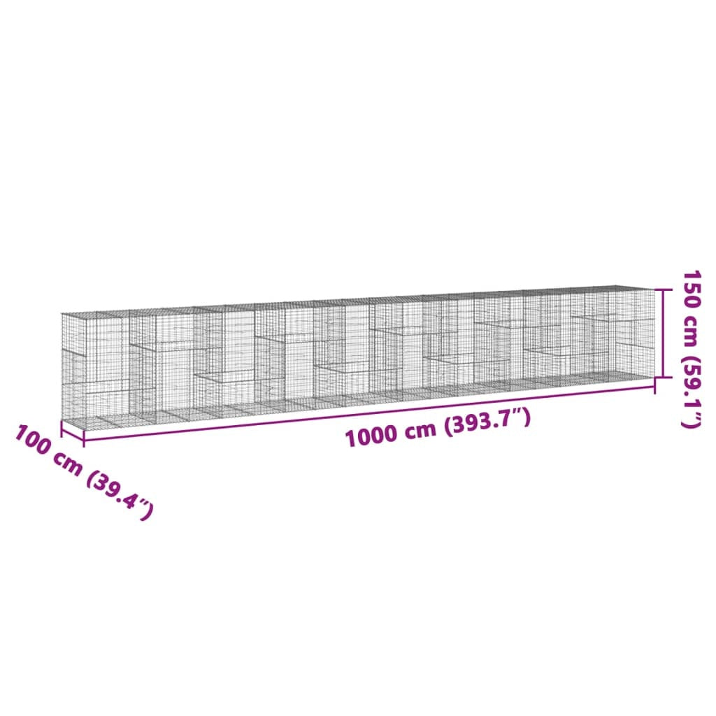 vidaXL Coș gabion cu capac, 1000x100x150 cm, fier galvanizat