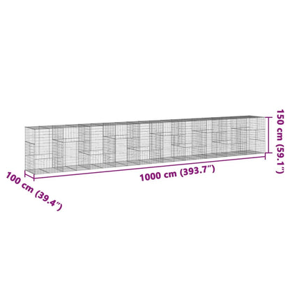 vidaXL Coș gabion cu capac, 1000x100x150 cm, fier galvanizat