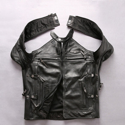 Men's Genuine Leather Stand Collar Slim Motorcycle Suit